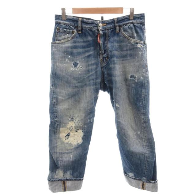 【中古】ディースクエアード デニムパンツ ジーンズ クロップド ロールアップ ダメージ加工 44 インディゴ