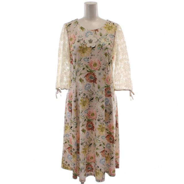 【中古】未使用品 スーパービューティー Super Beauty ワンピース 40 マルチカラー 花柄 レース 七分袖 /GG