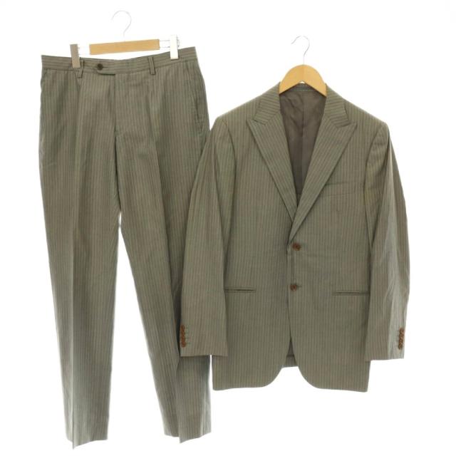 【中古】バーバリー BURBERRY セットアップ スーツ テーラードジャケット パンツ ストライプ シルク混 40R グレー