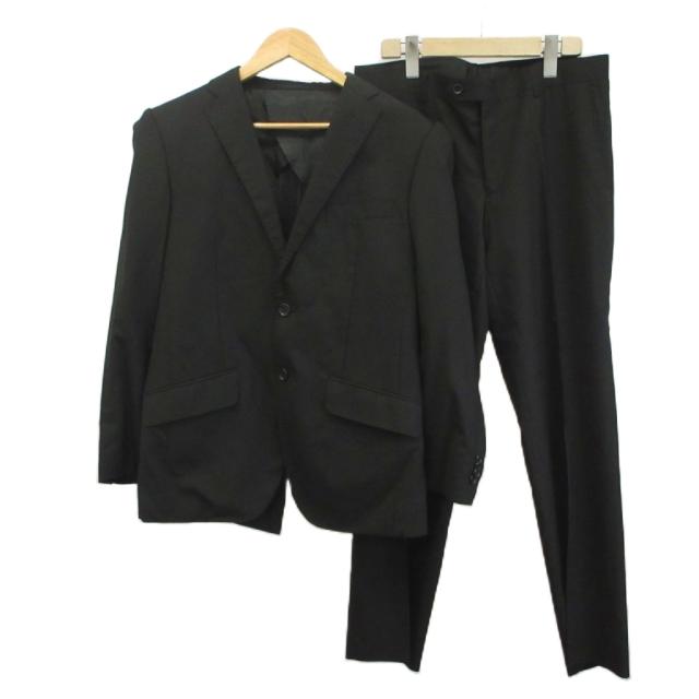 【中古】ロロピアーナ LoroPiana スーツ セットアップ フォーマル 92A5 黒 ブラック 長袖 2つボタン ノッチドラペル