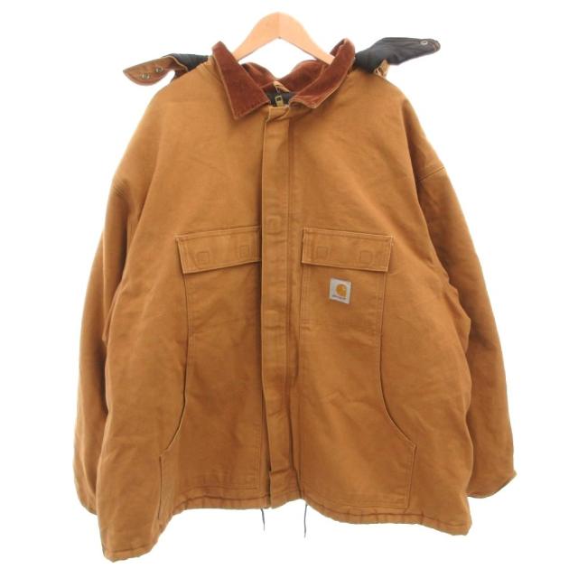 【中古】カーハート carhartt デトロイトジャケット ブルゾン フード コーデュロイ切替 中綿 ロゴ 茶 ブラウン