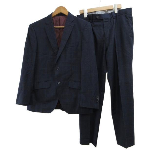 【中古】ロロピアーナ Loro Piana スーツ フォーマル ウール 紺 ネイビー チェック柄 ノッチドラペル 長袖 /NP