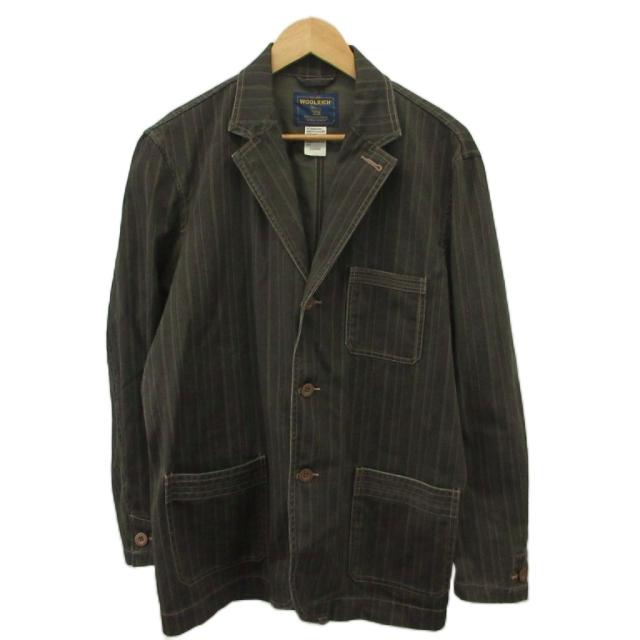 【中古】ウールリッチ WOOLRICH テーラードジャケット 上着 XL グレー ストライプ柄 長袖 襟付き /PP ■ECA005