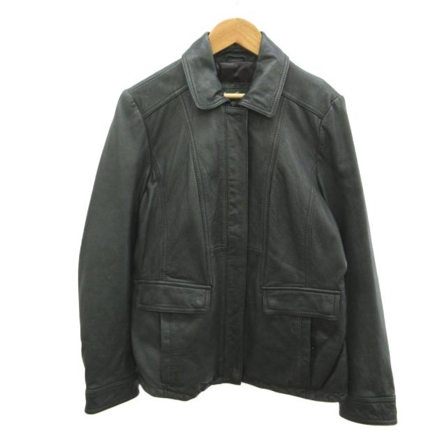 【中古】エディーバウアー EDDIE BAUER ラムレザージャケット 上着 本革 緑 グリーン 無地 長袖 襟付き /YU