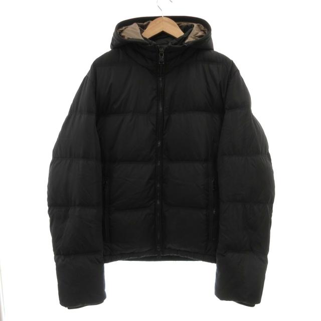 【中古】ヒューゴボス HUGO BOSS ダウンジャケット フード付き ジップアップ スタンドカラー 56 黒 ブラック /GV
