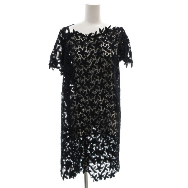 【中古】コムデギャルソン COMME des GARCONS AD1990 総レースワンピース 半袖 フレンチスリーブ フラワーモチーフ M