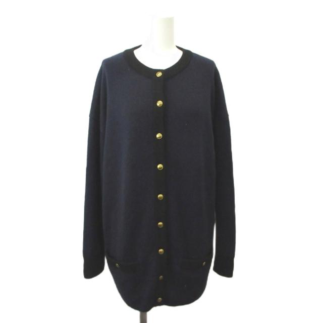 【中古】VERMEIL par iena カーディガン カシミヤ 紺 ネイビー ラウンドネック 長袖 ボタン留め /MD ■ECD005
