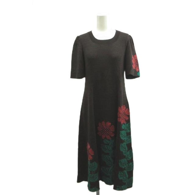 【中古】Saito Toyoko ワンピース 茶 ブラウン 花柄 半袖 ラウンドネック ロング丈 /MD ■ECD005 レディース