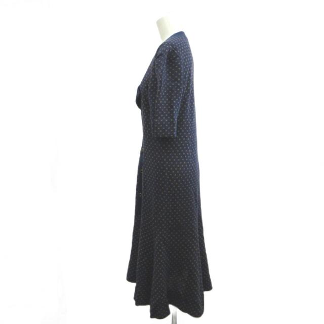 【中古】Saito Toyoko 衣装 青 青味 点点柄 Vのど頚 半袖 ロング丈 /MD ■ECD005 レディース