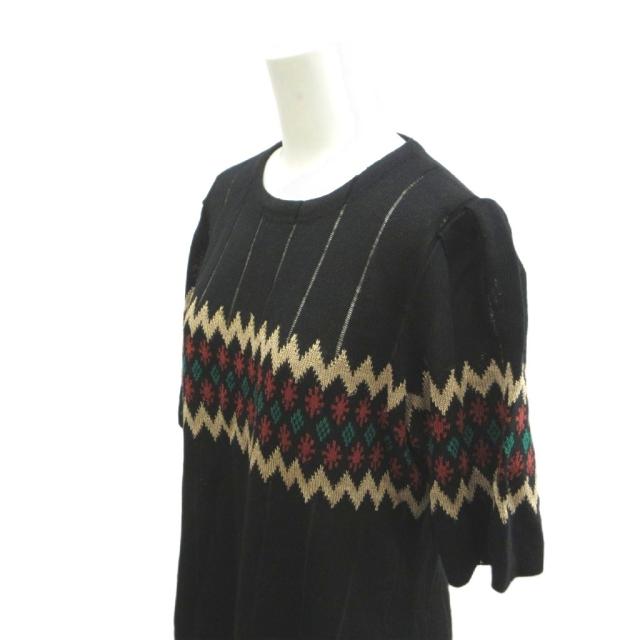 【中古】Saito Toyoko 衣装 黒 黒いこと 幾何学学飾りつけ 労働者の一団のど頚 半袖 ロング丈 /MD ■ECD005 レディース