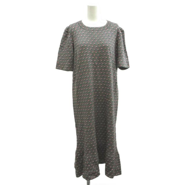 【中古】Saito Toyoko ワンピース グレー ドット柄 クルーネック 半袖 ロング丈 /MD ■ECD005 レディース