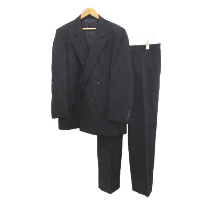 【中古】Burberrys スーツ フォーマル セットアップ 2点セット ウール 紺 ネイビー ストライプ柄 ダブルブレスト