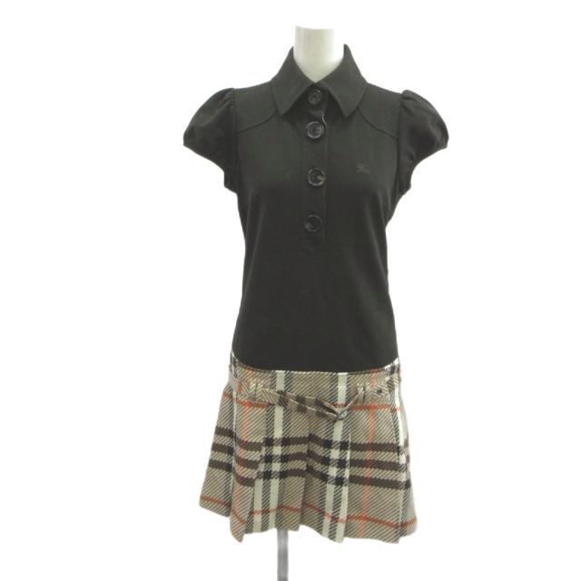 【中古】BURBERRY LONDON ワンピース 38 茶 ブラウン チェック柄 プリーツ 半袖 ミニ丈 /MD ■ECD005 レディース