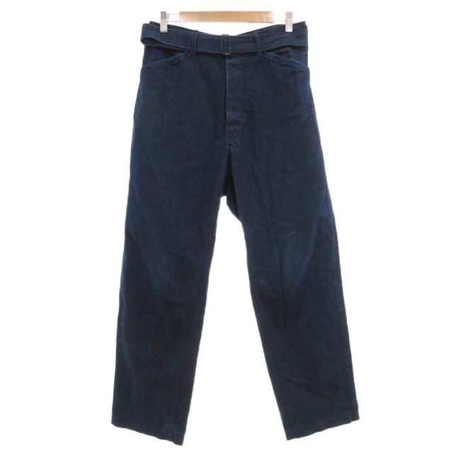 【中古】コモリ COMOLI ベルテッド デニムパンツ ジーンズ ストレートシルエット ボタンフライ 1 インディゴブルー