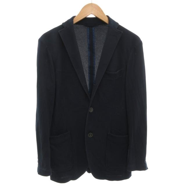 【中古】リングヂャケット RING JACKET テーラードジャケット シングル 2B 本切羽 段返り サイドベンツ 48 紺