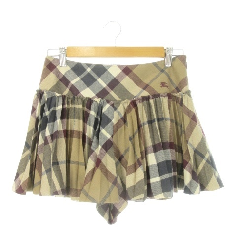 【中古】バーバリーブルーレーベル BURBERRY BLUE LABEL キュロット パンツ 38 茶 ブラウン チェック柄 プリーツ