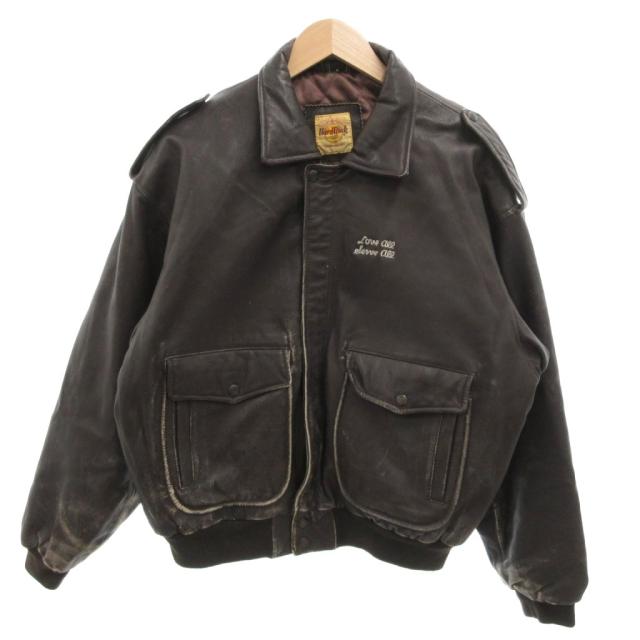 【中古】捉え所の無い鍵を掛ける喫茶店 Hard Rock CAFE 飛翔上衣 なめし革上衣 刺しゅう ロゴタイプ M 赤銅色 赤銅色 /MG