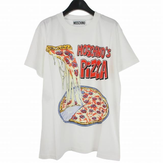 【中古】未使用品 モスキーノ MOSCHINO Tシャツ 半袖 カットソー ピザグラフィックプリント XS 白 A0713 メンズ