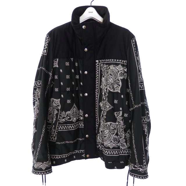 【中古】サカイ sacai 19AW ペイズリー柄 中綿ジャケット ブルゾン 袖切替 3 ブラック 黒 19-01910M メンズ｜au PAY  マーケット