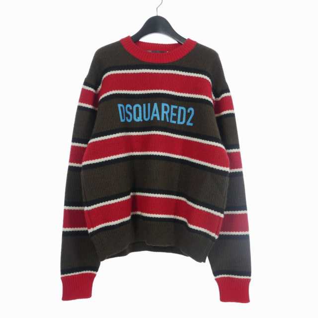 【中古】ディースクエアード DSQUARED2 22FW セーター ニット ボーダー プリント クルーネック ウール M