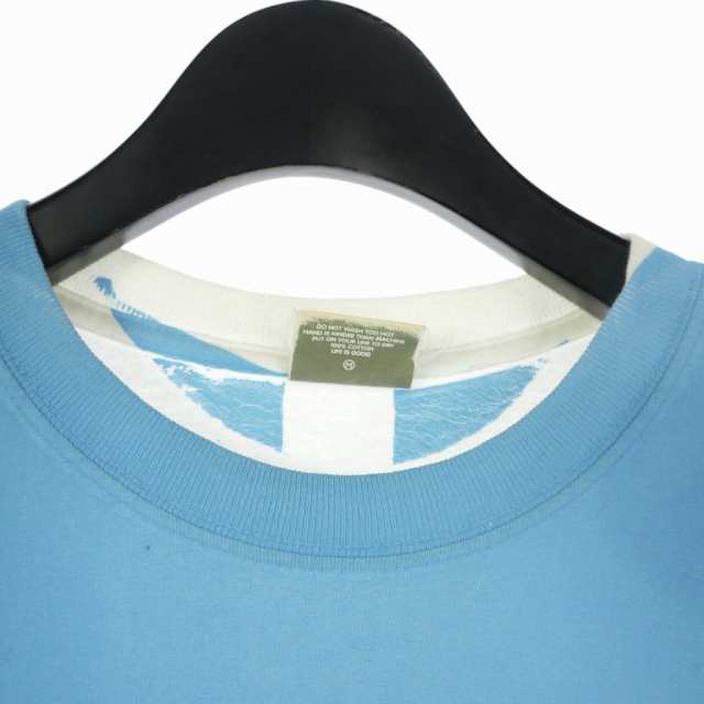 【中古】グッドイナフ GOODENOUGH Tシャツ 手刷り プリント クールネック 半袖 バンダナ柄 M ライトブルー ホワイトの通販は