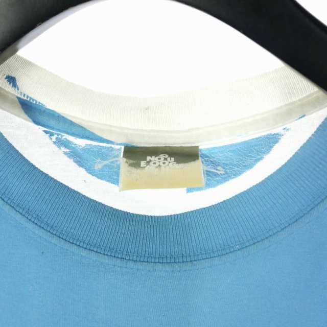 【中古】グッドイナフ GOODENOUGH Tシャツ 手刷り プリント クールネック 半袖 バンダナ柄 M ライトブルー ホワイトの通販は