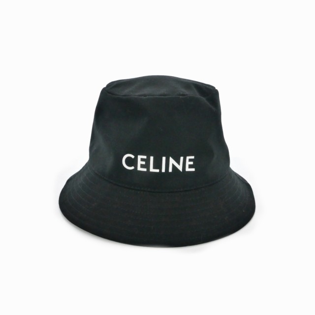 【中古】セリーヌ CELINE バケットハット バケハ 帽子 ワンポイント ロゴ コットンキャンバス M 黒 ブラック