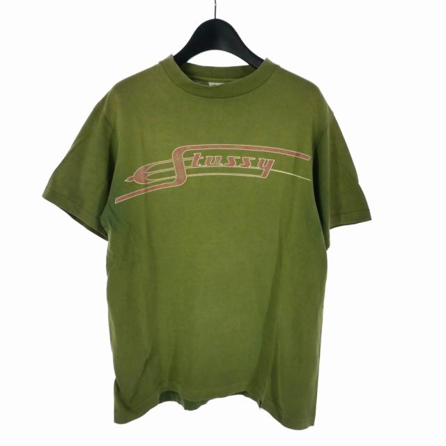 【中古】ステューシー STUSSY オールドステューシー 90S アメリカ製 白タグ ロゴ プリント Tシャツ 半袖 M オリーブの通販は