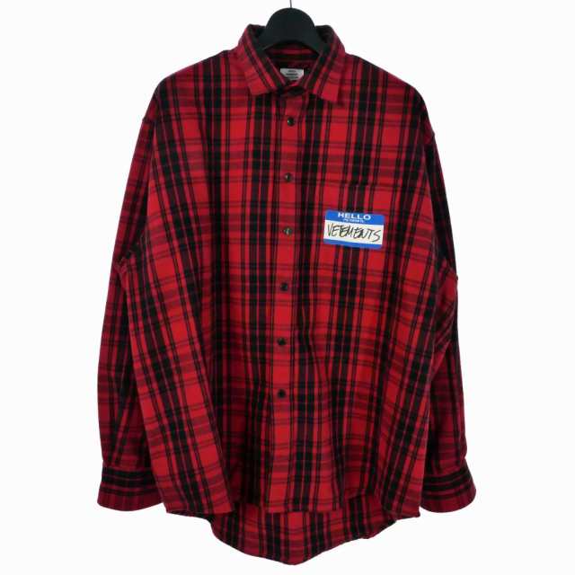 【中古】ヴェトモン ベトモン VETEMENTS 22SS HELLO my name is マイネーム イズ フランネルチェックシャツ 長袖 M