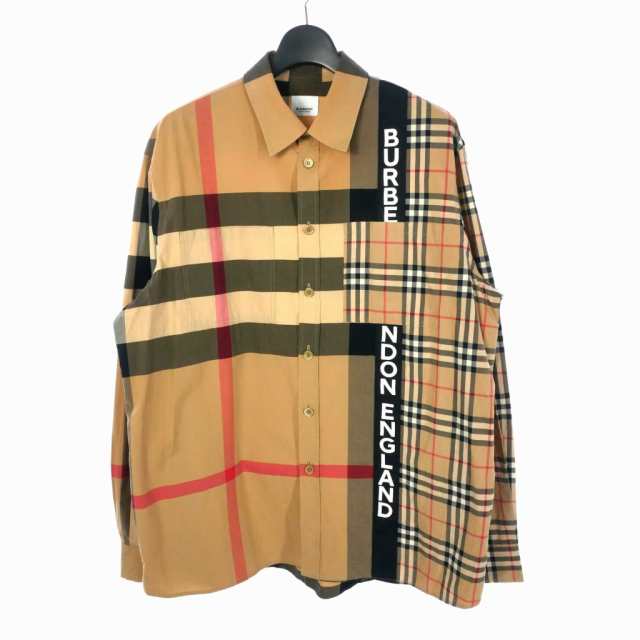 【中古】バーバリー ロンドン BURBERRY LONDON 20AW ロゴプリント パッチワーク チェックシャツ 長袖 アシンメトリー