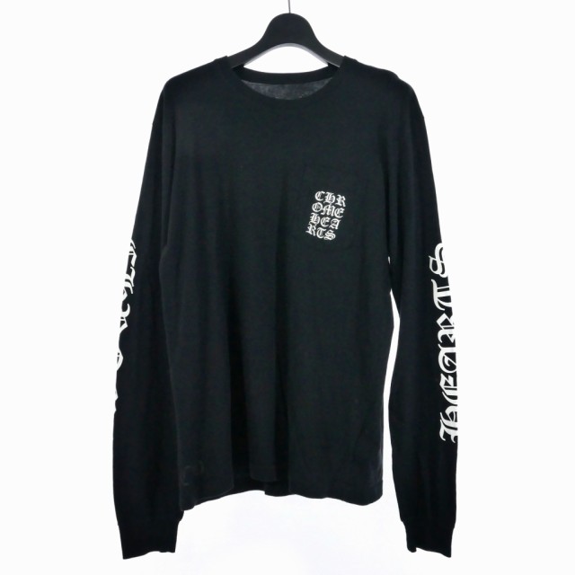 【中古】クロムハーツ CHROME HEARTS ブロック CH ロゴ カットソー ロンT 胸ポケット 長袖 Tシャツ L 黒 ブラック