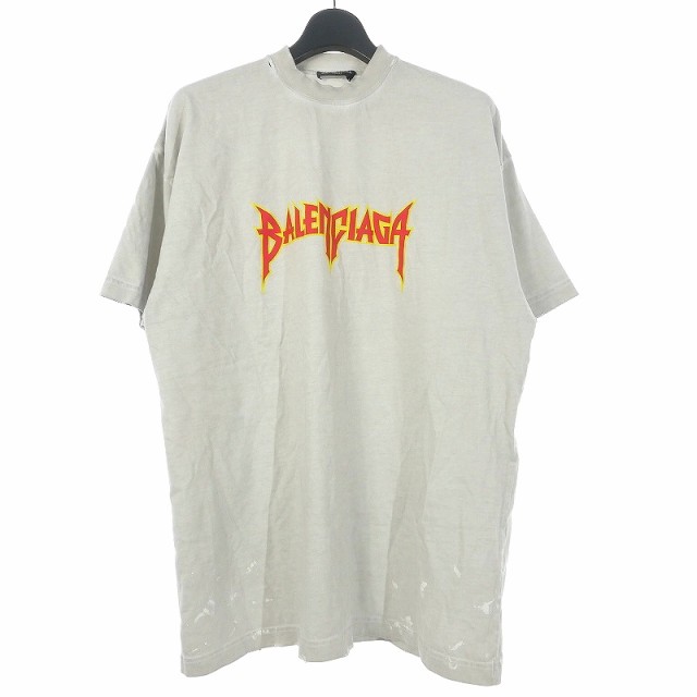 【中古】バレンシアガ BALENCIAGA 21SS ダメージ プリントTシャツ 半袖カットソー L グレー  694576 国内正規の通販は