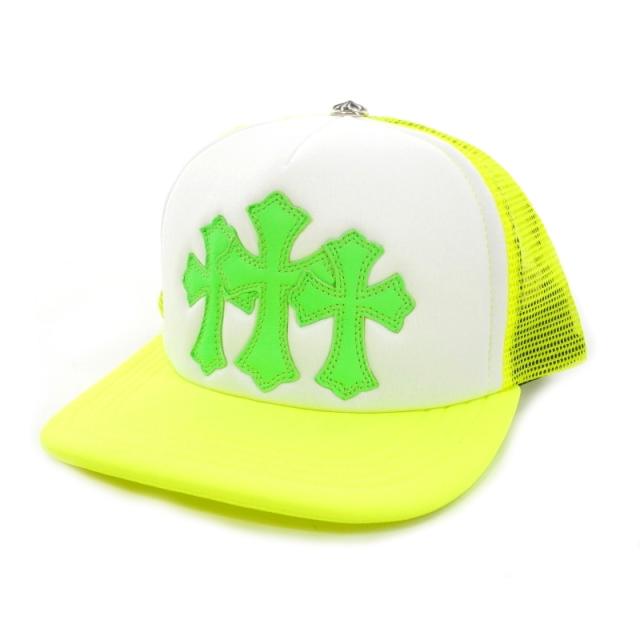 【中古】未使用品 クロムハーツ CHROME HEARTS レザークロスパッチトラッカー クロスボール メッシュキャップ OS