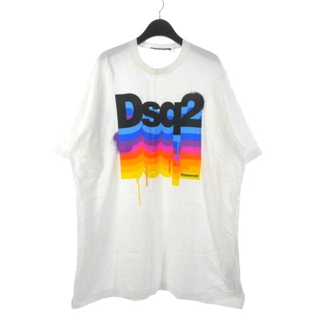 【中古】ディースクエアード DSQUARED2 22SS Slouch Fit ロゴプリント Tシャツ 半袖カットソー L ホワイト 白