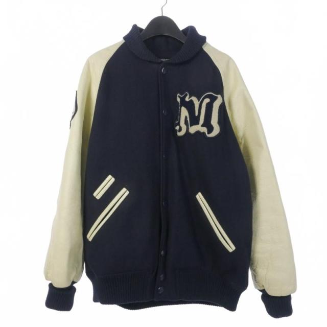 【中古】マイノリティー MINORITY Varsity Jacket バーシティジャケット レザースタジャン ブルゾン M ネイビー