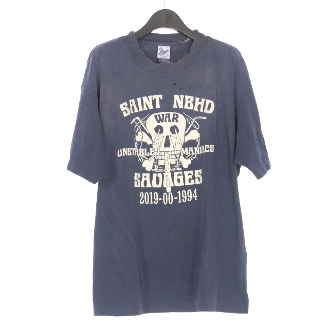【中古】未使用品 セントマイケル SAINTMICHAEL × NEIGHBORHOO?  Ｔシャツ カットソー XL ネイビーSM-HR8-0000-C71