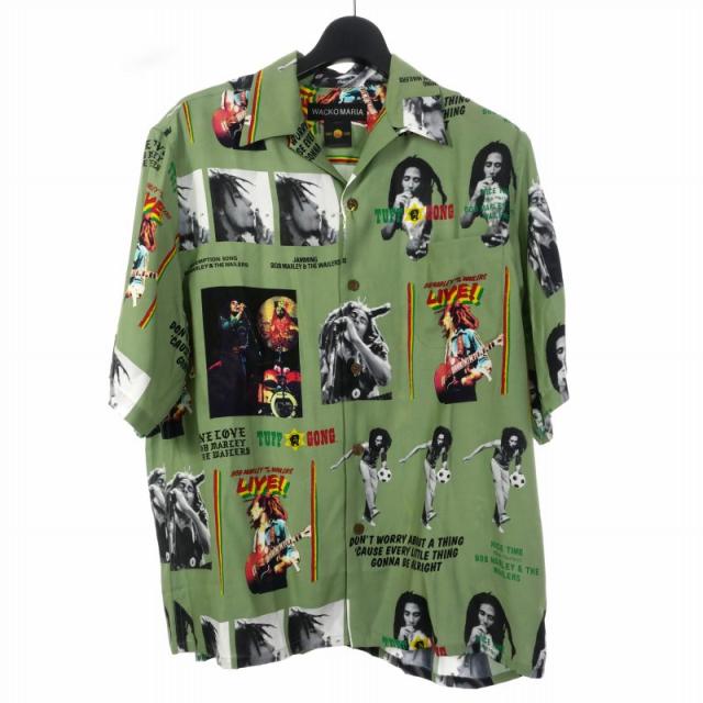 【中古】ワコマリア WACKO MARIA 24SS BOB MARLEY HAWAIIAN SHIRT アロハシャツ 半袖 M グリーン 緑 BOBMARLEY-WM-HI09 メンズ
