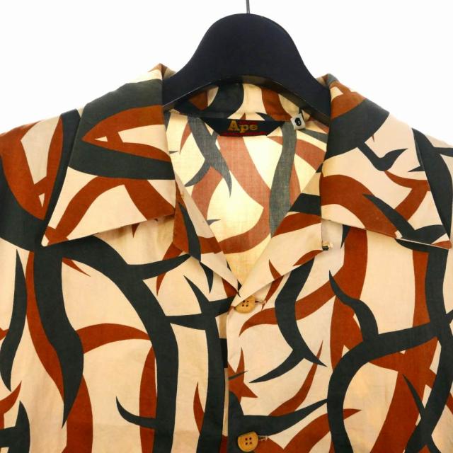 【中古】アベイシングエイプ A BATHING APE 90s トライバルカモ 開襟シャツ 半袖 ブラウン 茶 メンズ_2