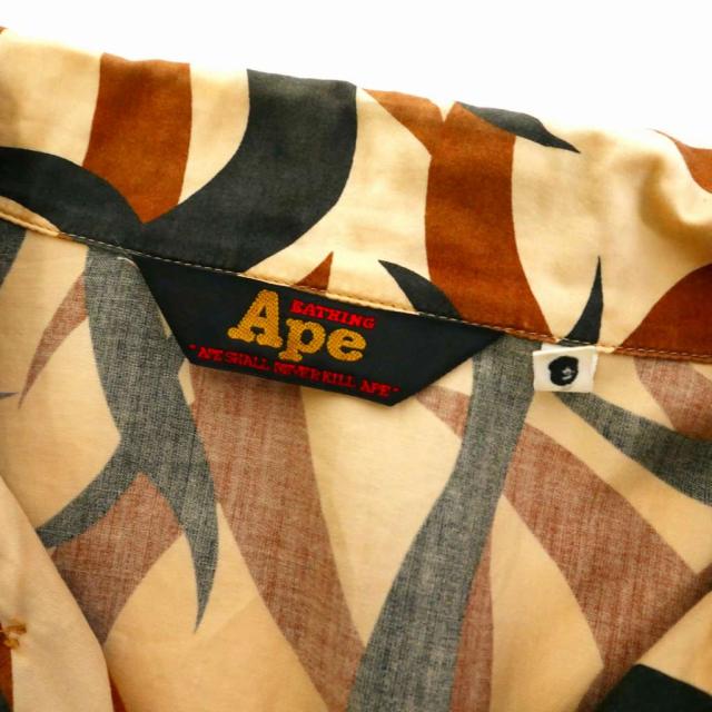 【中古】アベイシングエイプ A BATHING APE 90s トライバルカモ 開襟シャツ 半袖 ブラウン 茶 メンズ_4