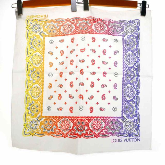 【中古】ルイヴィトン LOUIS VUITTON × フラグメントデザイン FRAGMENT DESIGN スカーフ バンダナ ホワイト 白