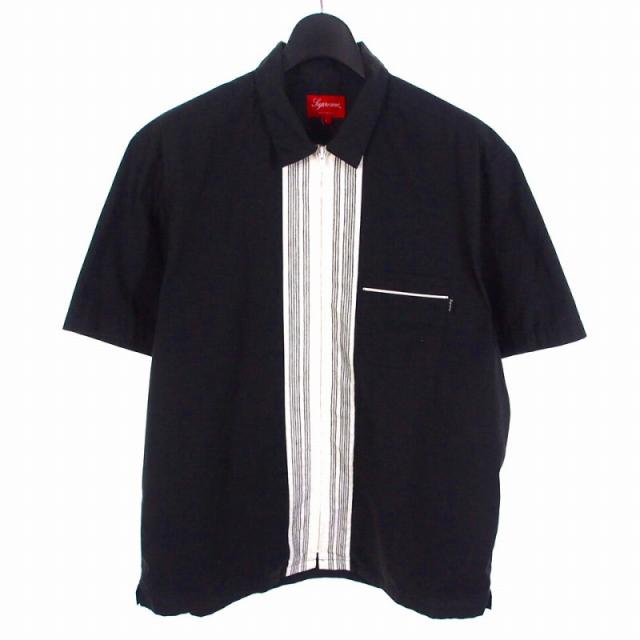 【中古】シュプリーム SUPREME 20SS Bowling Zip S/S Shirt チェーン刺繍 ロゴ フルジップ ボーリングシャツ 半袖 L