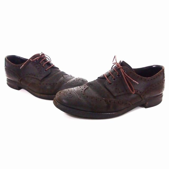 【中古】プラダ PRADA ウィングチップ レザーシューズ 靴 7.5 ブラウン 茶 1 2EF 007 メンズ