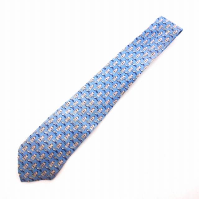 【中古】ルイヴィトン LOUIS VUITTON 総柄 シルクネクタイ ブルー 青 MR0196 メンズ