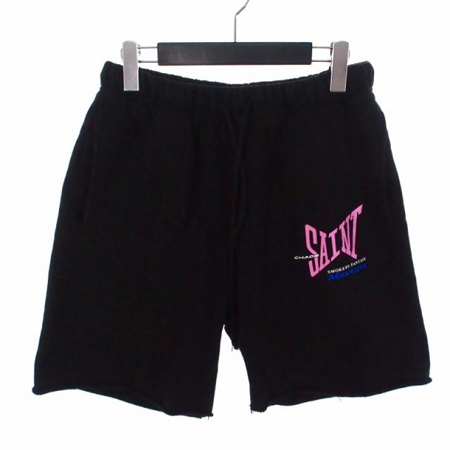 【中古】セントマイケル SAINTMICHAEL 25SS RIBON SAINT SWEAT SHORTS ショートパンツ ハーフパンツ S ブラック 黒