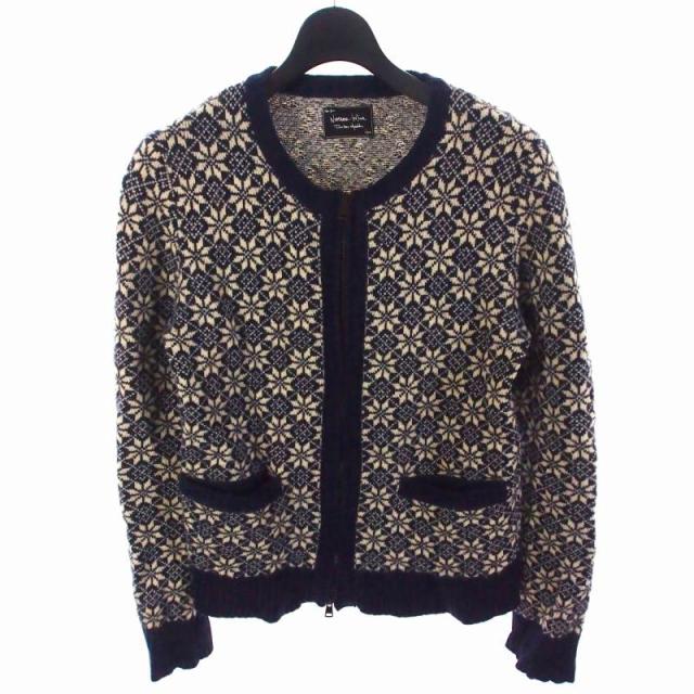 【中古】ナンバーナイン NUMBER (N)INE 08AW 雪柄 ジップカーディガン 2 ネイビー/ホワイト F08-NK006 メンズ