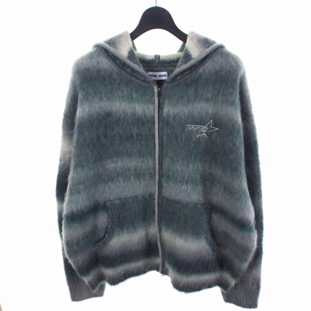 【中古】未使用品 ウォークエッジ WORKEDGE Gradation Zip Knit ジップパーカー フーディ L ブラック 黒 メンズ
