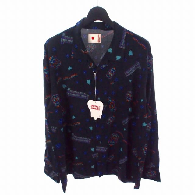 【中古】未使用品 エモーショナリーアンアベイラブル EMOTIONALLY UNAVAILABLE EU ALOHA SHIRTS シャツ 長袖 L ブラック 黒 メンズ