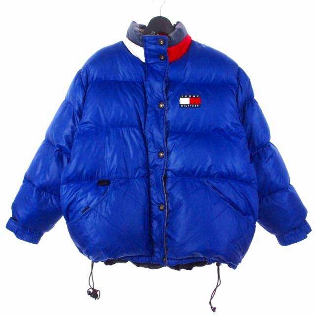 【中古】トミーヒルフィガー   90s 刺繍ロゴ ダウンジャケット ブルゾン 上着 XL ブルー 青 メンズ