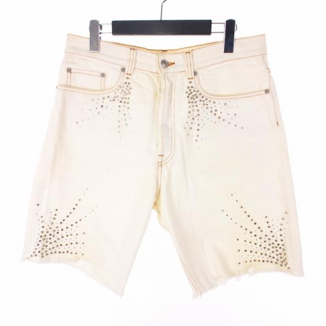 【中古】ドリスヴァンノッテン DRIES VAN NOTEN スタッズ デニムショートパンツ ハーフパンツ 32 ホワイト 白 メンズ