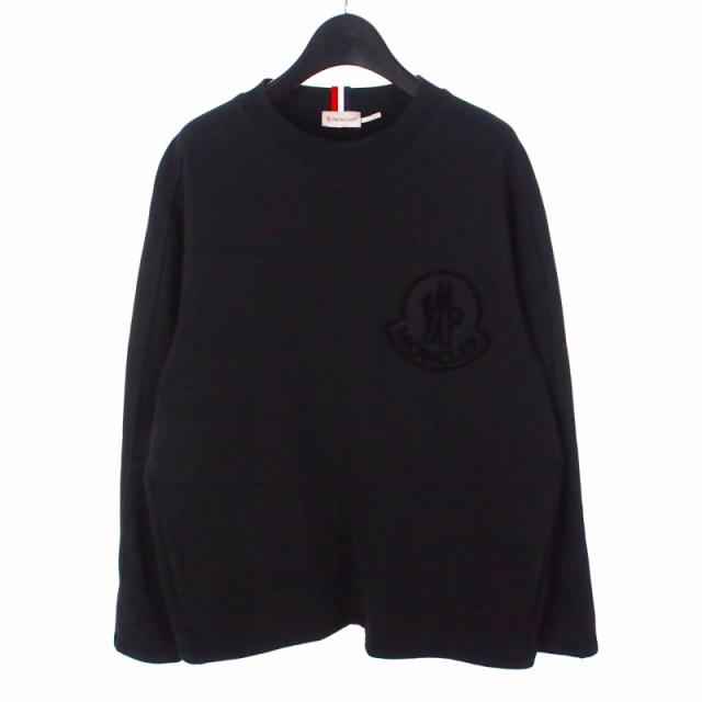 【中古】モンクレールロゴワッペン ポケット付き クルーネックスウェット トレーナー 長袖 XXL ブラック 黒